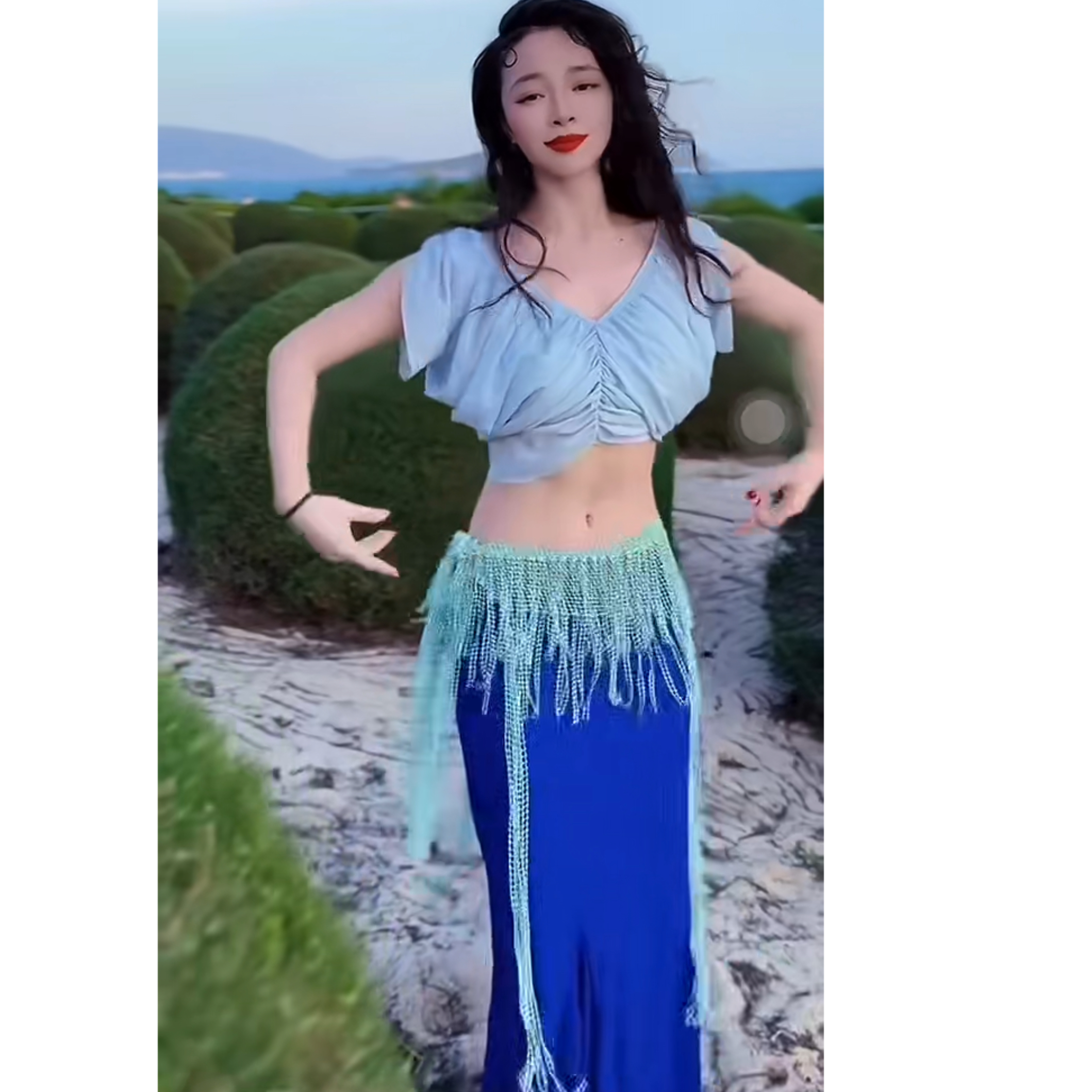 佐寒梦璐肚皮舞东方舞初学者套装表演服班服鱼尾裙大码宁佐寒同款