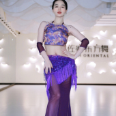 佐寒梦璐肚皮舞新款 显瘦表演服性感气质班服紫色流苏 高级演出套装