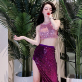 佐寒梦璐肚皮舞练功服演出服表演服亮片套装 自带胸眠宁佐寒同款