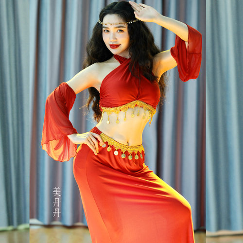 佐寒梦璐肚皮舞新款高级大红演出套装显瘦表演服性感气质初学