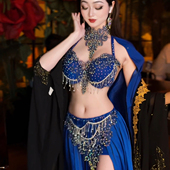 显瘦表演服性感气质班服大码 佐寒梦璐肚皮舞新款 高级蓝色演出套装