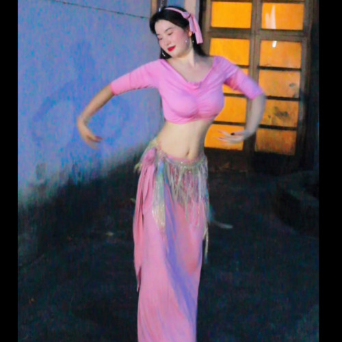 佐寒梦璐肚皮舞新款高级演出套装显瘦表演服性感气质班服粉色撞色