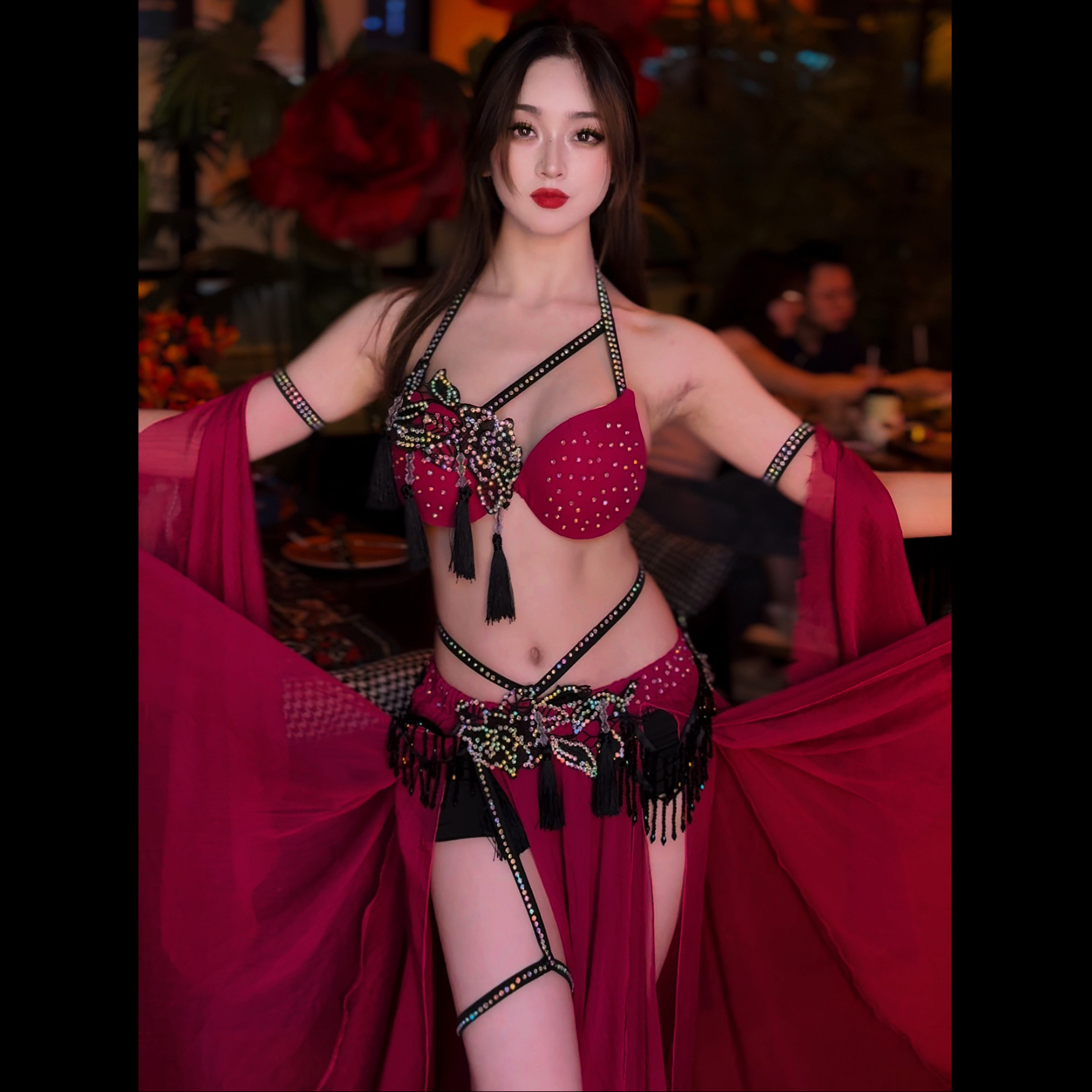 佐寒梦璐肚皮舞演出服大摆裙女神高级表演服团服显瘦高级性感定制