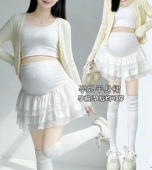 孕妇半身裙春夏季 外穿短裙托腹A字小白裙 甜美蕾丝花边蛋糕裙时尚