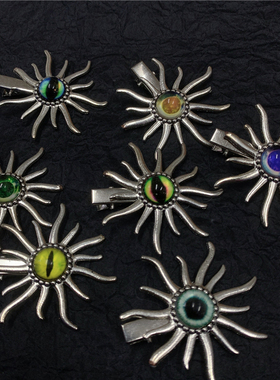 土酷暗黑个性辣妹眼珠发夹发卡太阳金属朋克摇滚流行潮人饰品Y2K