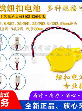 CR2032带线1.0/1.25/2.0/2.54插头3V笔记本主板BIOS COM纽扣电池