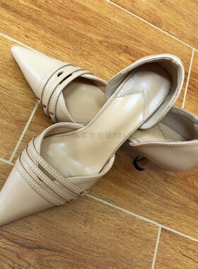 【兜兜皮】尖头复古三横搭扣中空后包纯手工可定制休闲女款高跟鞋