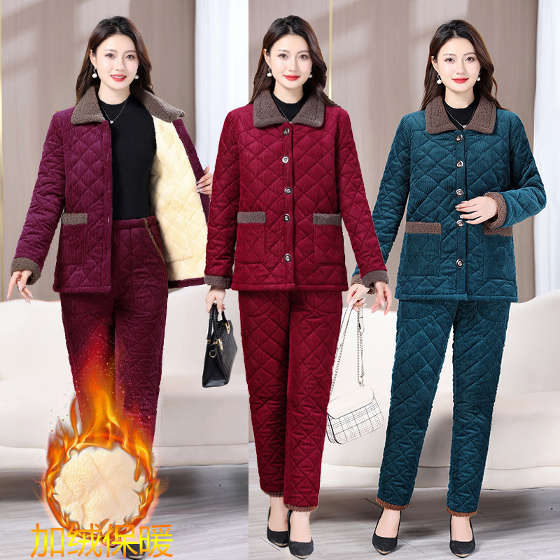 爆款妈妈灯芯绒睡衣女冬款加厚加绒夹棉衣棉裤套装时尚保暖家居服,女士内衣/男士内衣/家居服,睡衣/家居服套装,淘宝优惠券,粉丝福利购,淘宝优惠卷