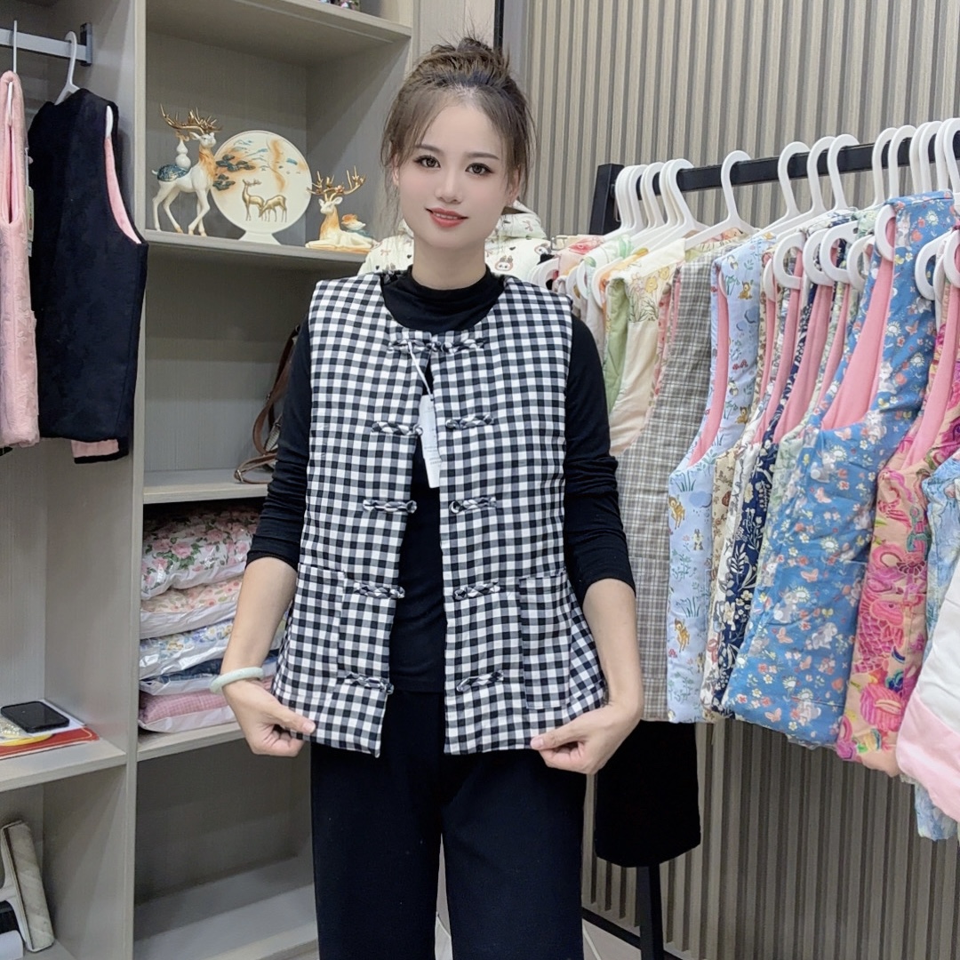 纯棉花马甲国风无袖马褂手工盘扣