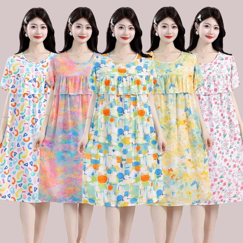 夏季甜美碎花棉绸防凸点睡裙大码图片