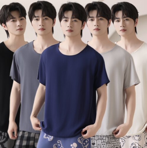 夏季男士棉绸薄款短袖睡衣上衣