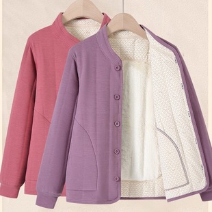 棉服套装 开衫 羊毛内胆棉袄中老年女加绒加厚保暖秋衣秋裤 妈妈冬装