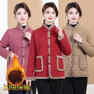 今年流行的爆款棉衣妈妈冬装新款加绒加厚纯色中老年人女棉袄棉裤