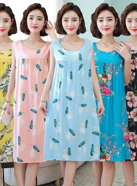 棉绸妈妈装夏季薄款无袖睡裙