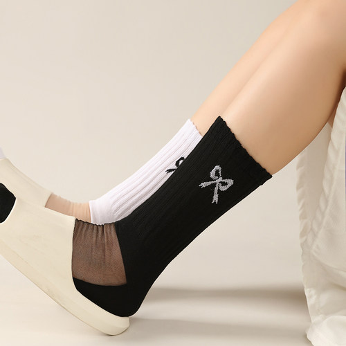 女袜子女中筒ins棉底高腰水晶袜