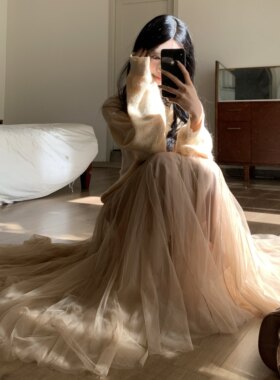 DOMX温柔风超仙网纱半身裙女高级感绝美蓬蓬裙三层半身纱裙仙女裙