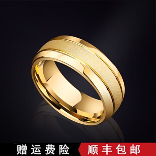 轻奢镀18K金戒指男款潮食指单身戒磨砂指环霸气饰品可刻字男友