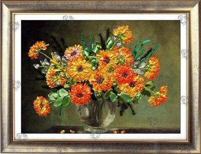 套件挂画餐厅立体丝带绣新品