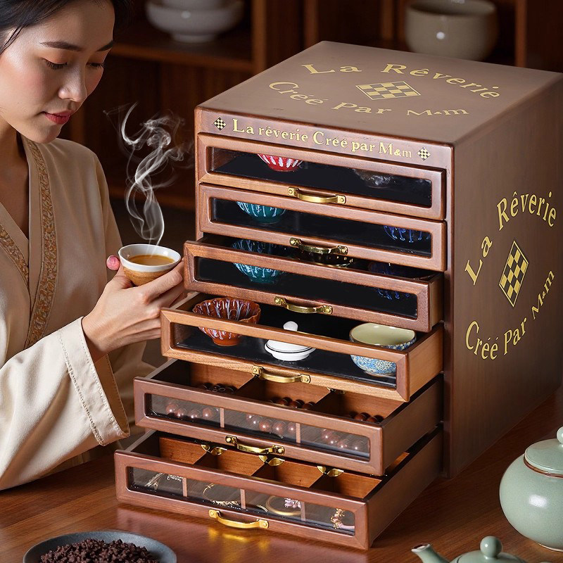实木多层首饰盒文玩收纳盒柜高档精致木质大容量珠宝核桃收纳柜箱