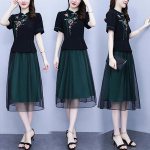 RM7372#大码女装改良版旗袍重工绣花夏季高端气质日常中国风高贵裙子