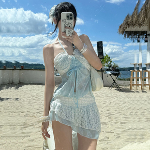 裙式 分体泳衣女纯欲小香风仙女蕾丝性感辣妹小胸比基尼绝美BIKINI