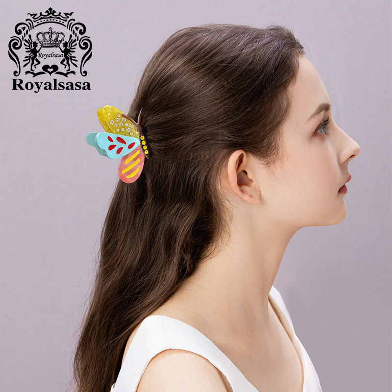 皇家莎莎仿水晶蝴蝶发抓彩色多巴胺夏季甜美发饰抓子头饰撞色发饰