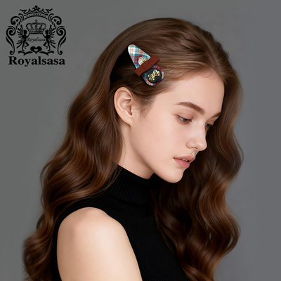 皇家莎莎复古格纹侧边夹精致甜美蝴蝶结BB卡额前碎发夹掰掰夹女