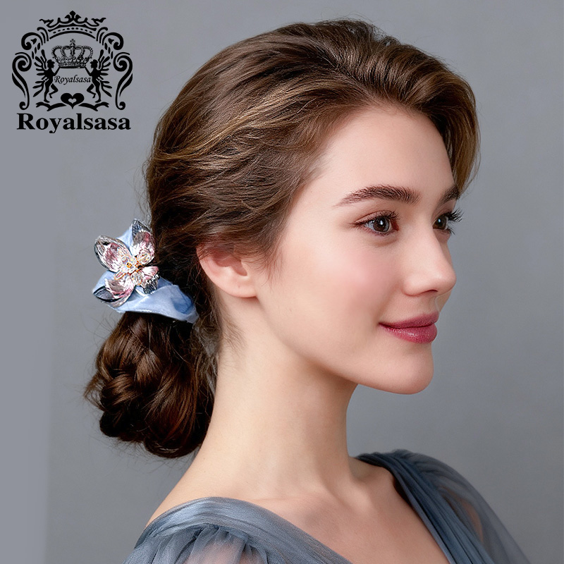 皇家莎莎掐丝花朵大肠圈缎面绢纱头花发绳皮筋扎发马尾丸子头发饰