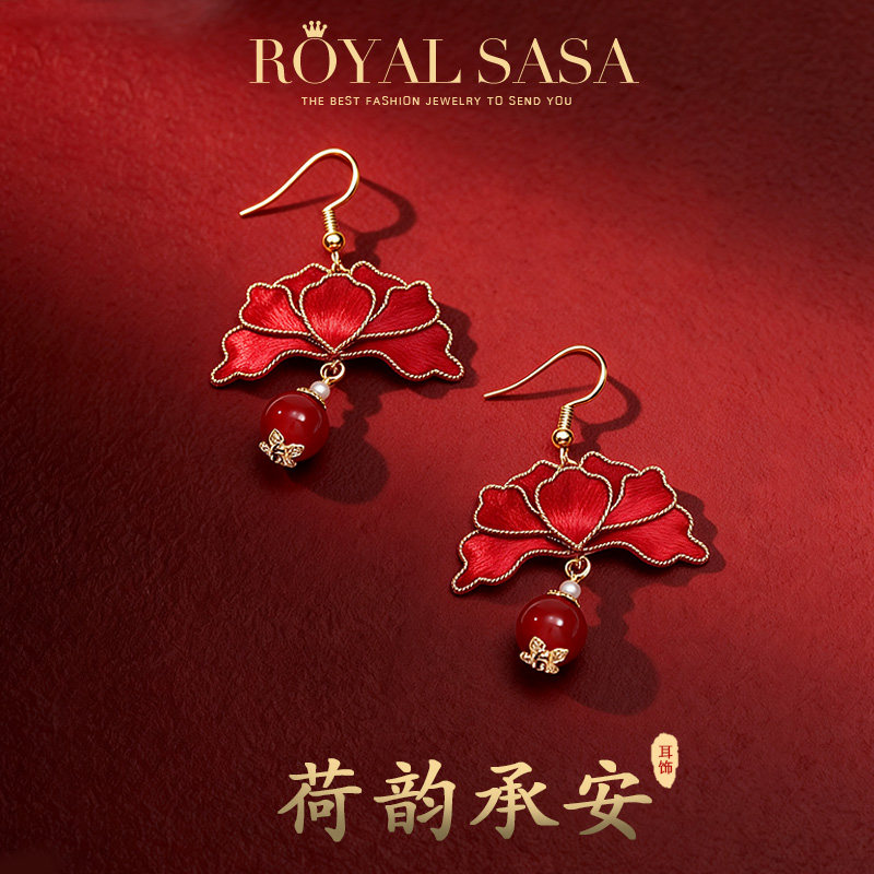 皇家莎莎手工掐丝绒花叶片耳饰红蓝莲花复古中式古典耳坠旗袍国风,饰品/流行首饰/时尚饰品新,耳钉,淘宝优惠券,粉丝福利购,淘宝优惠卷