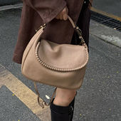 Mar玛尼浅咖全皮单肩手提包可斜跨