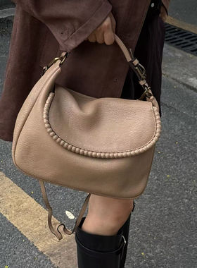 Mar玛尼浅咖全皮单肩手提包可斜跨