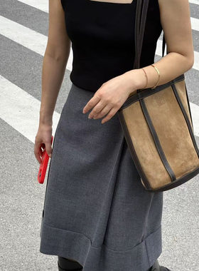 L罗#麂皮拼皮单肩托特