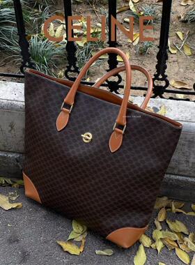 C赛 vintage棕色老花手提单肩托特包