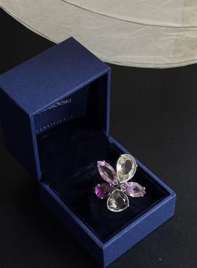 S施华蝴蝶水晶花瓣戒指有盒