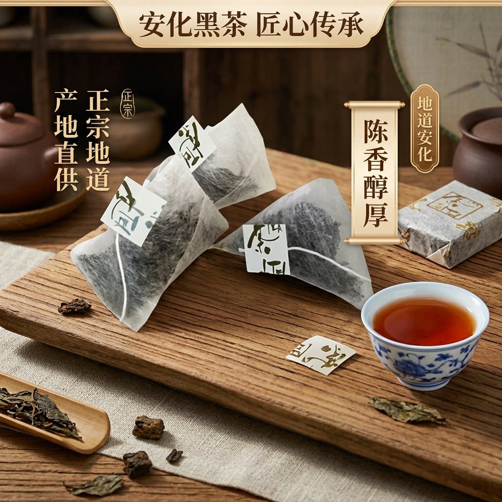 湖南安化黑茶正品陈年金花茯砖袋泡茶包直泡茶便携易泡独立小包装