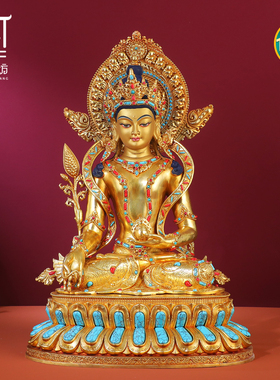 藏式地藏王菩萨镶嵌宝石双莲座款