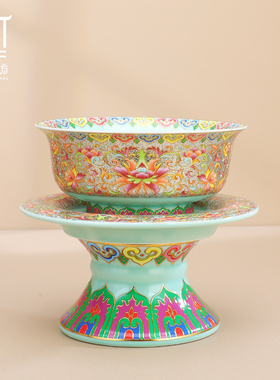 藏式彩绘吉祥莲花高脚供碗