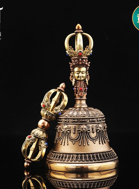 西藏式密宗黄铜五股金刚铃杵摆件