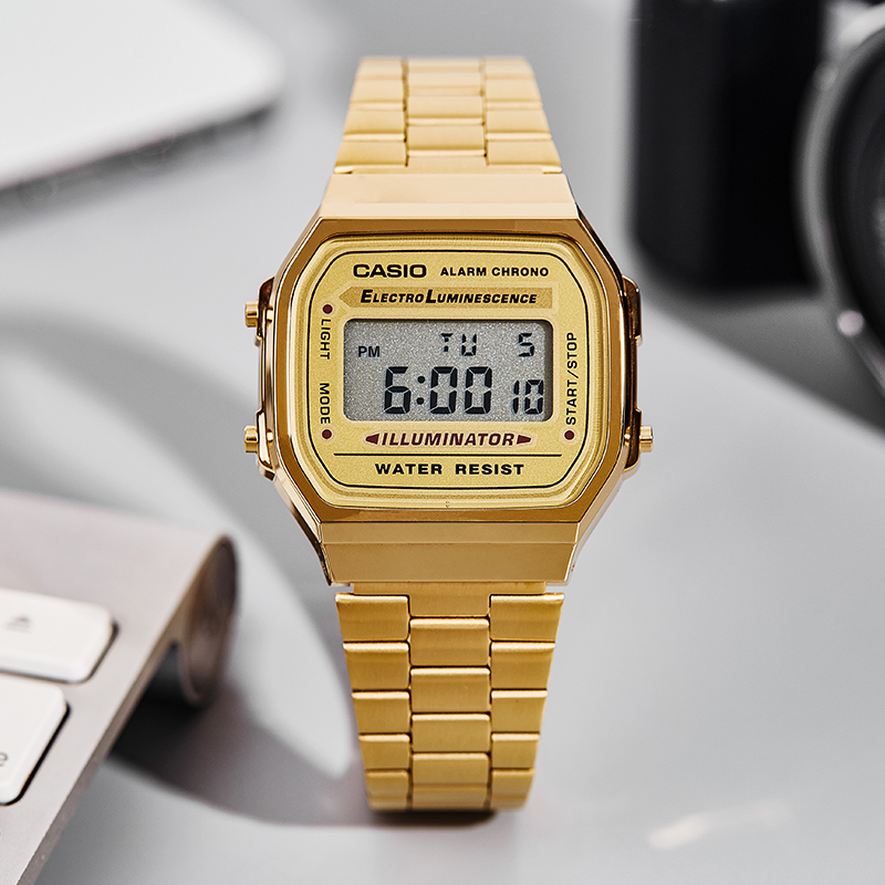 卡西欧手表男女复古小方块小金表小银表中性表电子方表a168/a158w