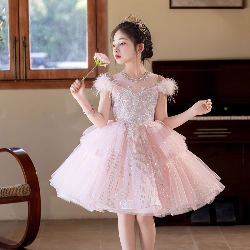 绝美粉色女童礼服高端洋气小女孩