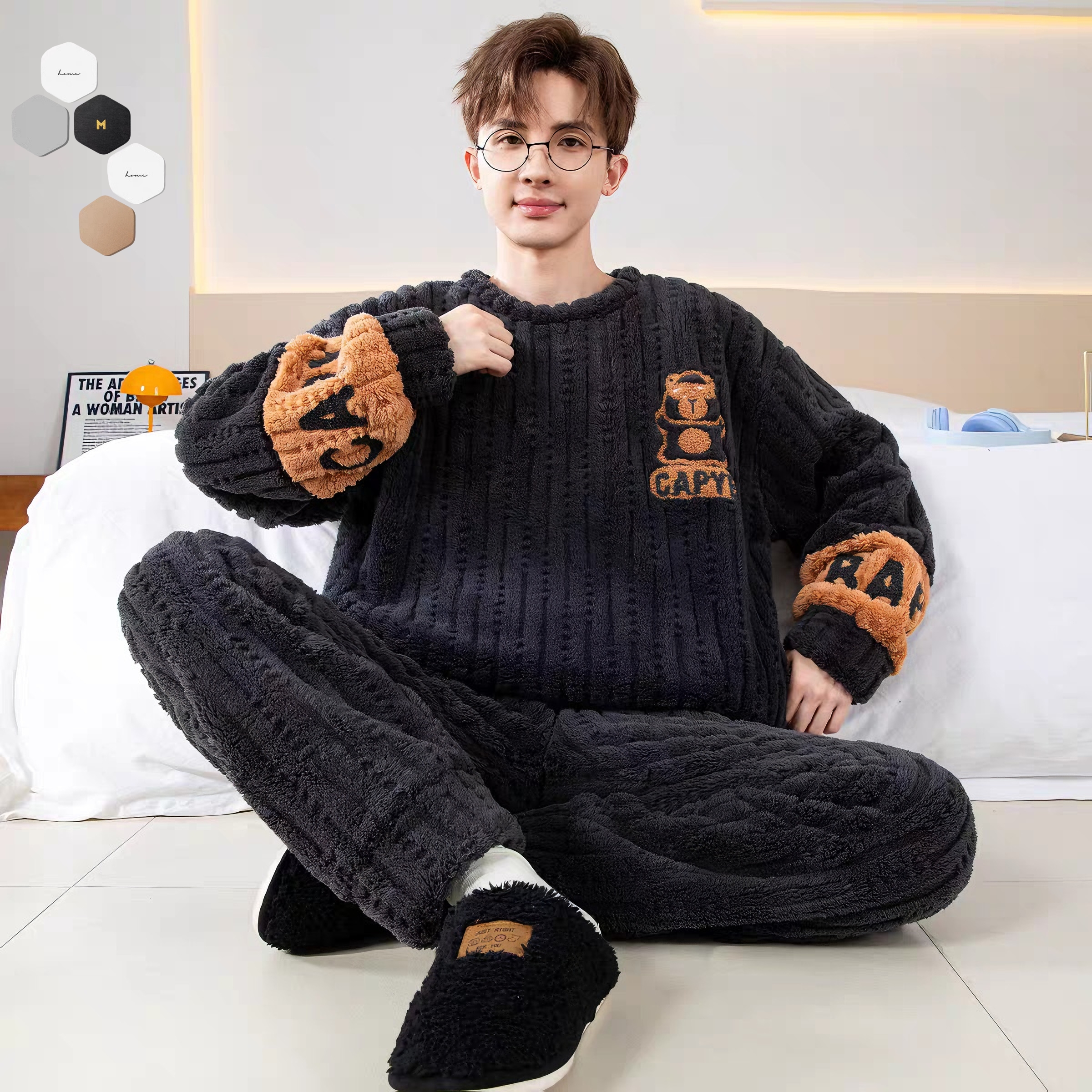 睡衣男珊瑚绒冬季加绒加厚款保暖高中学生青少年法兰绒家居服