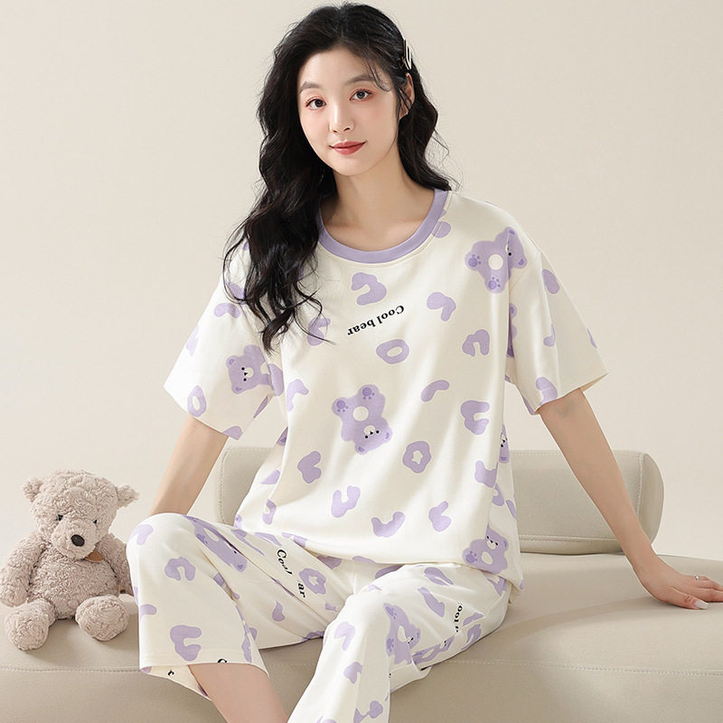 新款睡衣女生夏季新款纯棉短袖七分裤套装甜美风可外穿女家居服