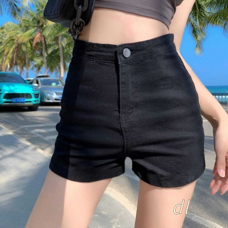 牛仔短裤女弹力高腰黑色显瘦辣妹