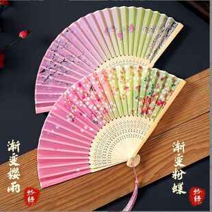 古风流苏扇子折扇中国风女夏日随身折叠古装 汉服竹扇