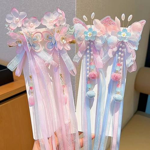 女童超仙汉服头饰流苏儿童古风公主发饰飘带小女孩中国风发卡发夹