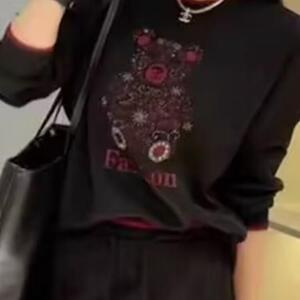 欧洲站2024秋冬新款圆领长袖重工刺绣小熊卫衣女休闲宽松百搭上衣