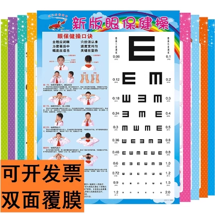 新版眼保健操图解挂图中小学生班级墙贴眼保健图标准对数视力表