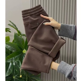 加绒加厚直筒休闲裤女冬季高腰保暖哈伦裤宽松百搭显瘦小脚运动裤