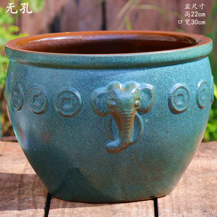 无孔花盆铜钱草水仙睡莲盆手工粗陶大口径家用庭院造景鱼缸水培盆