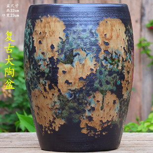 复古手工粗陶透气多肉花盆大号绿植陶瓷陶罐高筒手绘花盆酒店装饰